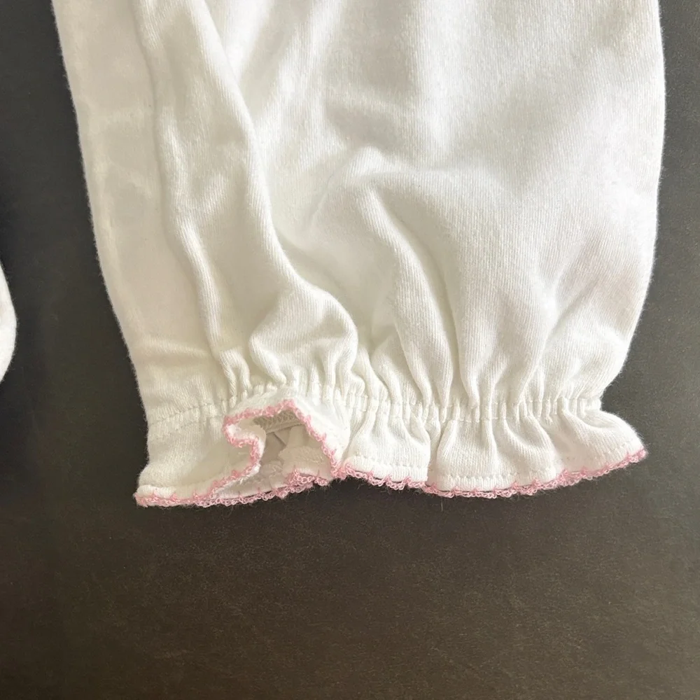 Janie and Jack White Smocked Cotton One-Piece with Pink Trim
